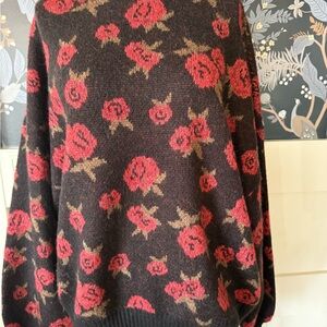 Saltwater LUXE Red Floral Women's  Rose Print Sweater Sz L NWT